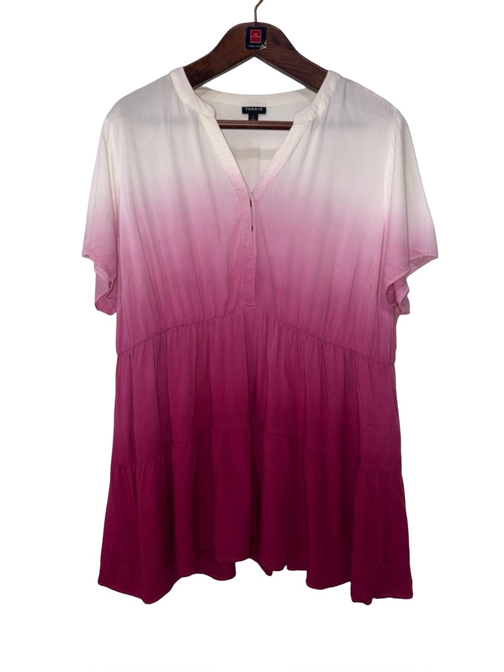 Torrid Size 1 Pink Ombre Tiered Babydoll Tunic Top 1X Rayon Boho